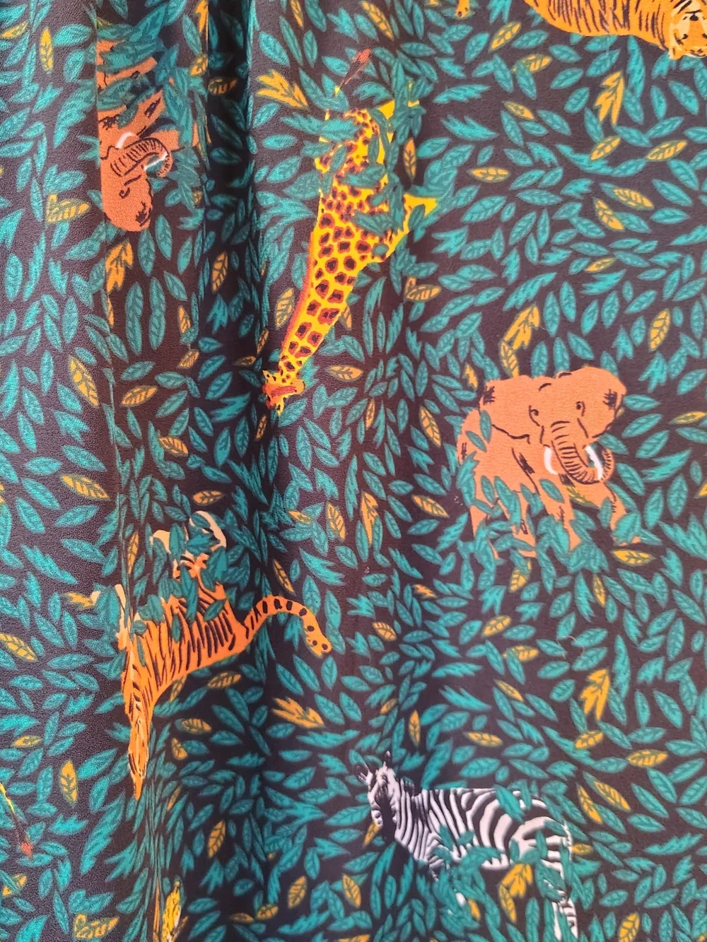 J. Crew Blouse Womens XXL Green Jungle Animal-Print Tie-Neck Giraffe Tiger Zebra